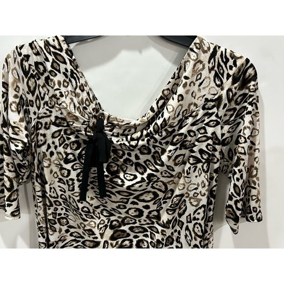 Slim Factor by Investments off shoulder leopord top 3/4 Sleeves Size M - Picture 3 of 6